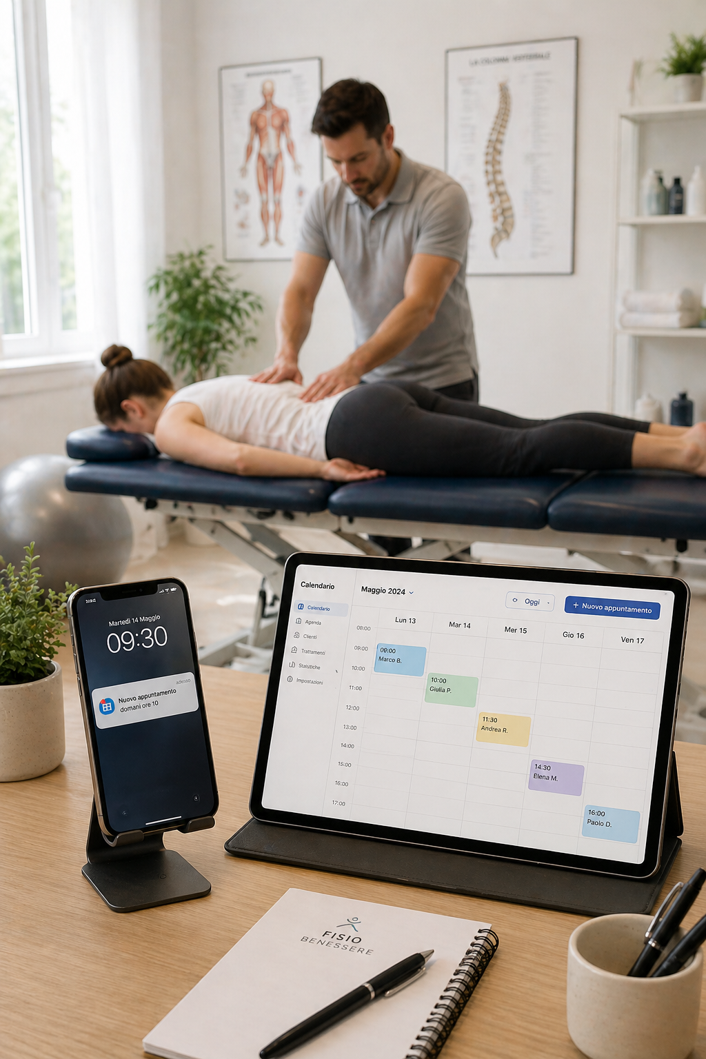 Studio di fisioterapia con agenda appuntamenti gestita da supportAI