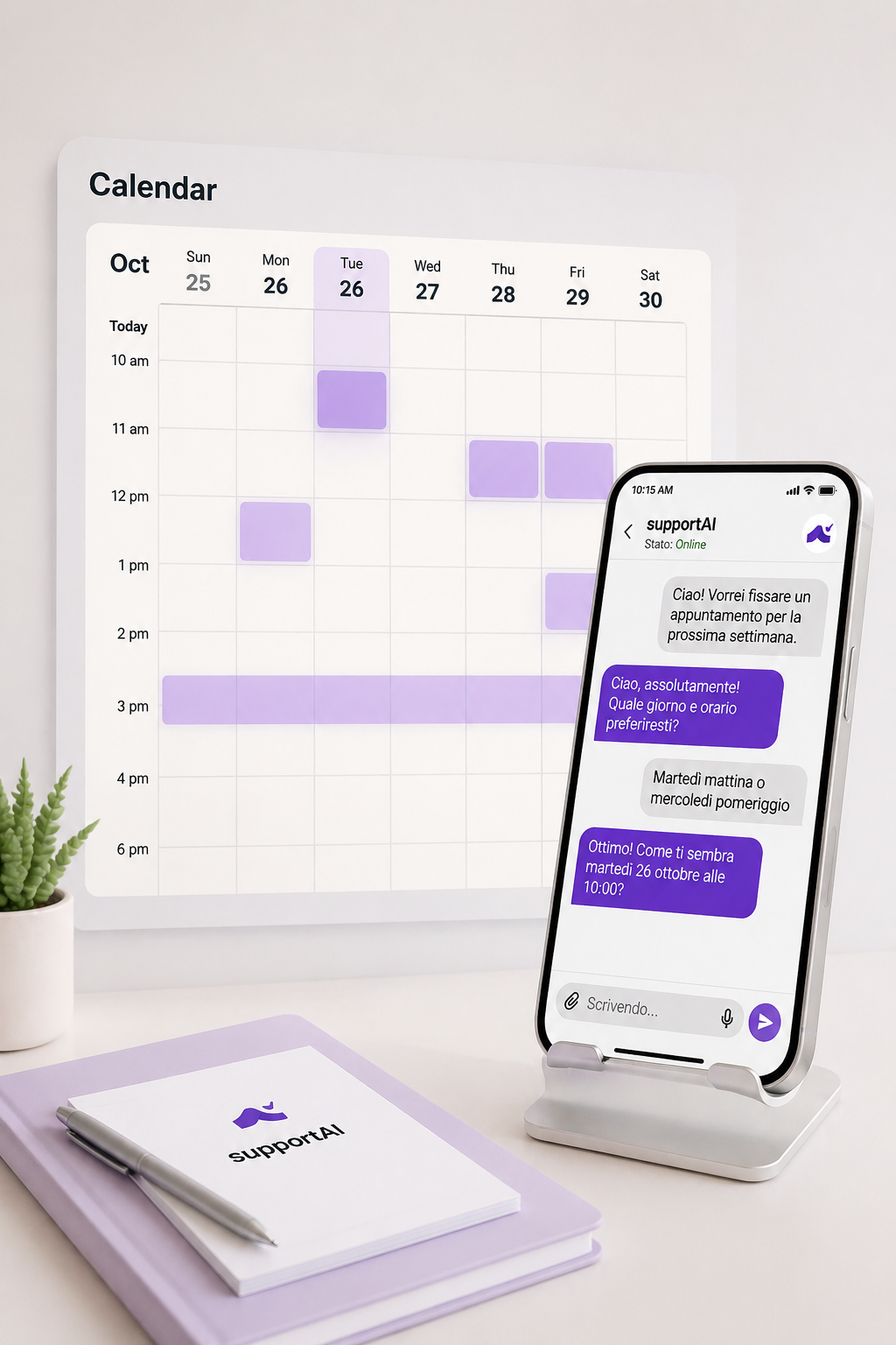 La segretaria AI supportAI in azione tra chiamate, WhatsApp e calendario